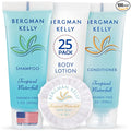 BERGMAN KELLY Hotel Toiletries Bundle (Tropical Waterfall, 1 oz each, 100 Pieces) 4-Piece Set: 25 Round Bar Soap, 25 Shampoo, 25 Conditioner & 25 Body Lotion - Bulk Mini Guest Amenities Supply