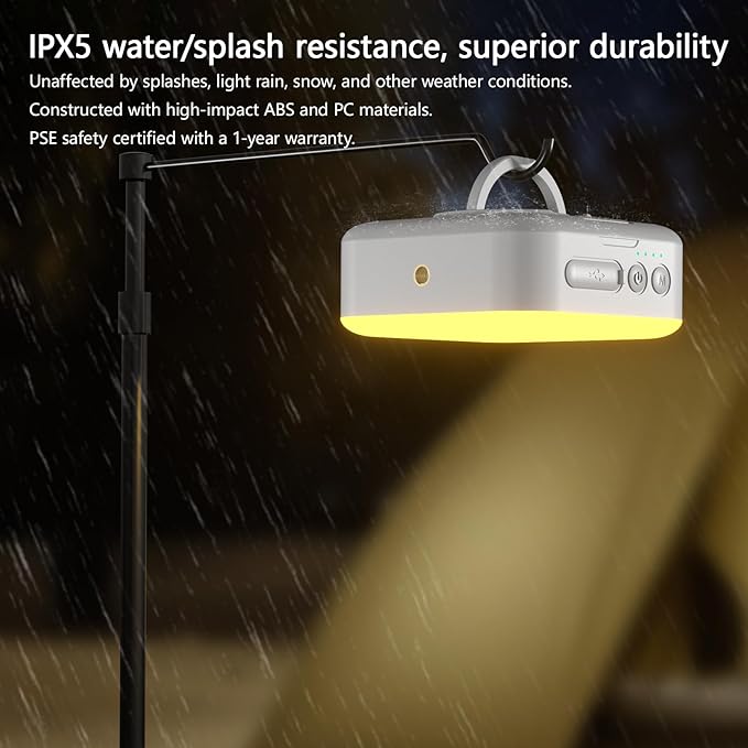 Solar Camping Lantern Rechargeable, 5200mAh Camping Lights 3000LM Camping Lights up to 144 Hours 5 Light Modes, IPX5 Waterproof Lanterns for Power Outages Portable Power Supply