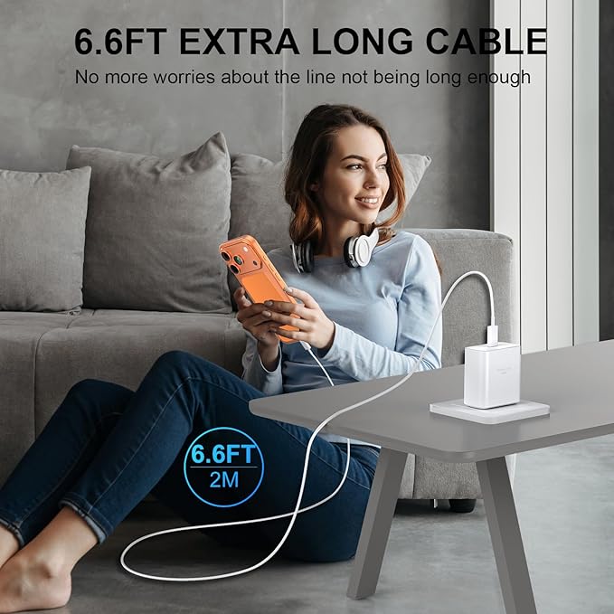 Phone 17 16 Pro Max Charger Fast Charging, 45W USB C Phone 17 16 Super Fast Charger Block with 6.6ft Long Type C Charging Cable Cord for i.Phone 17 Pro Max/17 Pro/17 Air/17/16/16Pro/16 ProMax-White
