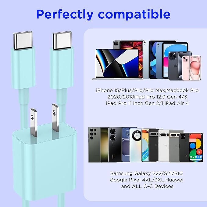 iPhone 17 16 15 Charger Fast Charging,2Pack 20W Apple iPad USB C Wall Chrager Block with 6FT USB C to C Cable for iPhone 17/Pro/Pro Max/17 Air/ 16/16 Pro/16 Pro Max/15/Plus/Pro/Pro Max (Green)