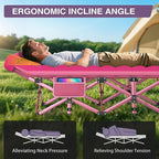 ZENPETIO Camping Cot for Adults - Heavy-Duty Cot Bed with Mattress, Portable Sleeping Cots for Outdoor Indoor, 1200D Oxford Folding Cots for Home Travel, Max Load 500LBS, Pink28in