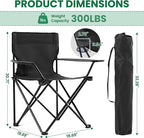 2 Pack Folding Camping Chairs for Adults,Foldable Portable Beach Chairs with Carry Bag & Cup Holder, Compact Design for Camping,Beach, Picnics,and Fishing Supports 300LBS（Dark Black）