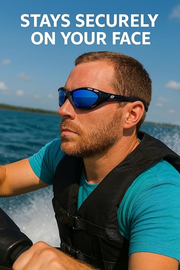Birdz Eyewear Seahawk Polarized Sunglasses UV Protection Lenses for Sport Surfing Jet Skiing Water Kiteboarding Fishing 2 Pairs Black Frames Smoke Blue Lenses