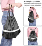 KUUQA 12 Pcs Drawstring Backpack Bag Bulk Reflective Backpack Black String Bags Cinch Sack Backpack for Team Yoga Sport Gym Traveling