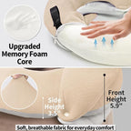BUYUE Travel Neck Pillows for Airplanes, Memory Foam 360° Head Support Sleep for Long Flight, Skin-Friendly & Breathable, Kit with Eye Mask, Earplugs and Storage Bag (Adult, Beige, 90+ lbs)