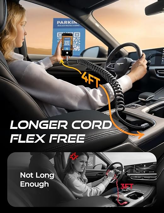 LISEN Coiled USB C Cable, 2 Pack for Android Auto & CarPlay Cable, Short USB A to USB C Cable C Gifts for Men Women ompatible with iPhone 17/16/15, Samsung Galaxy S25/S24/S23 A15/A14, Space Black 4FT