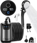 WADEO Portable Shower, 6000mAh Rechargeable Camping Shower Pump with 10 Spray Modes, Fahrenheit Display, IPX7 Waterproof, Ideal for Outdoor Camping, Travel, Car Washing, Pet Bathing (Silver Gray)
