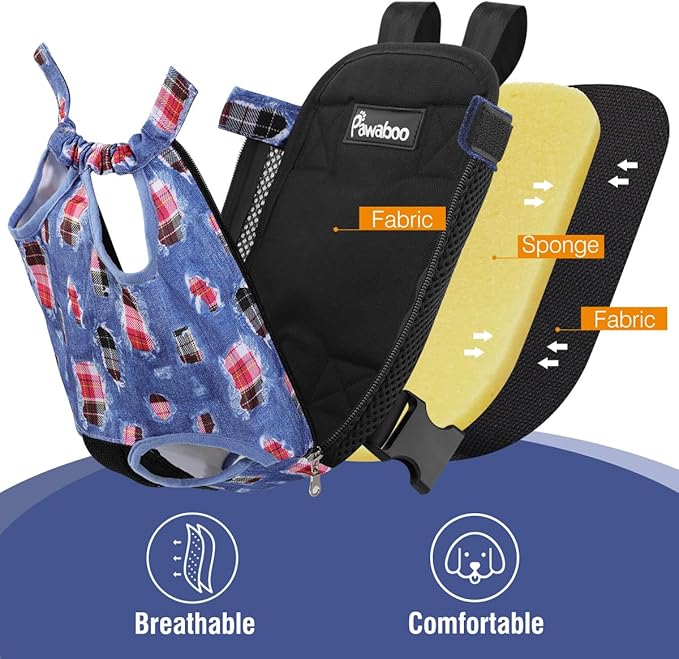 Pawaboo Pet Carrier Backpack, Adjustable Pet Front Cat Dog Carrier Backpack Travel Bag, Legs Out, Easy-Fit for Traveling Hiking Camping for Small Medium Dogs Cats Puppies, Medium, Denim Blue