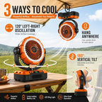 Rechargeable Camping Fan with Oscillating,【Max 60Hrs】Portable Battery Powered Operated Fan,20000mAh Outdoor Turbo Tent Fan & Light,Timer,Hook for Travel,Fishing,Jobsite,Beach,Indoor,Camping Essential