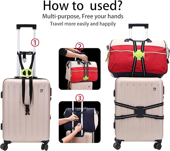 Luggage Straps Bag Bungees for Add a Bag Easy to Travel Suitcase Elastic Strap Belt (Black-R, L)