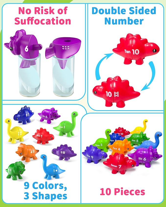 Number Dinosaur Toys for Kids 3-5, Montessori Educational Toys for 3 4 5 Year Old Boy Girl Gifts, Toddler Dino Travel Toy Preschool Learning Activities, Double Sided Dinosaurs Numbers Matching Game