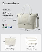 HOTOR Travel Duffel Bag - Weekender Bags for Women, Gym Tote Bags with Shoe Compartment, Carry On Overnight Bag with Toiletry Bag for Travel Essentials and Travel Accessories, Beige, 15.8"×18.1"×8.7"