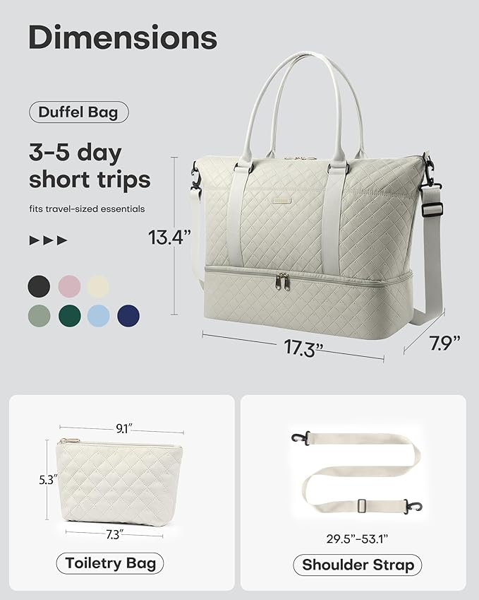 HOTOR Travel Duffel Bag - Weekender Bags for Women, Gym Tote Bags with Shoe Compartment, Carry On Overnight Bag with Toiletry Bag for Travel Essentials and Travel Accessories, Beige, 13.4"×17.3"×7.9"