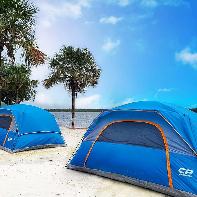 CAMPROS CP Camping Tent 2/4/6 Person, Waterproof Windproof Double Layer Dome Tent, Easy Setup with Large Mesh Windows & Wide Door for Outdoor Camping Backyard