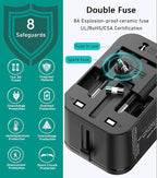 European Travel Plug Adapter, Travel Power Strip for US to EU France Germany Iceland Spain Italy, International Power Adaptor with 2 USB C, 2 USB A and Multi AC Outlets, Travel Essentials
