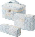 uekeboag Large Travel Quilted Makeup Bag for Women, Floral Cotton Cosmetic Bag, Coquette Aesthetic Floral Toiletry Organizer Bag