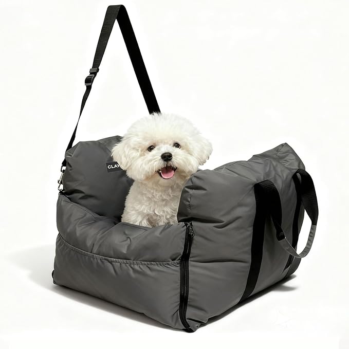 4-in-1 Dog Car Seat, Convertible Pet Booster Seat for Small Medium Dogs Up to 25lbs, Portable Travel Bed Sofa Pad with Safety Strap & Foldable Storage for Car Home Use
