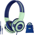 SIMOLIO Kids Headphones for School, Safe Volume Limiter Headphone with Microphone, Adjustable Sturdy & Foldable, Stereo Wired Headsets for Child, Toddler, Boys, Girls, Online Course (Green)