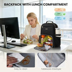 LOVEVOOK Lunch Backpack with Lunch Compartment,15.6 Inch Laptop Work Travel Insulated Cooler Backpack Purse,Waterproof College Teacher Nurse Lunch Bag Box with Tumbler Holder,Gifts for Men Women,Black