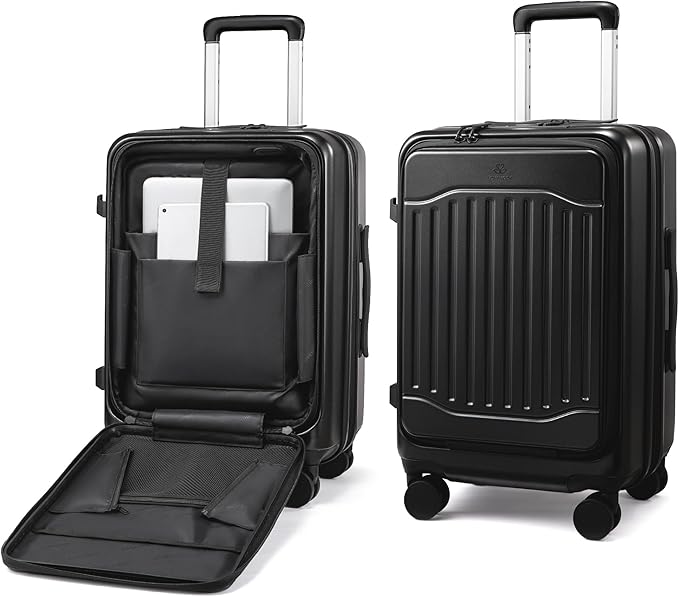LOVEVOOK Carry On Luggage 22x14x9 Airline Approved, Expandable Hard Shell Suitcase with Spinner Wheels, USB Charging Port & Front Pocket, PC Hardside Rolling Luggage with TSA Lock for Travel