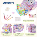mommore Clear Backpack for Kids Cartoon Kitty Backpack for Girls 4-8 Water-Resistant See Through Cartoon Toddler Bookbag with Chest Strap for Preschool Kindergarten Travel, Purple