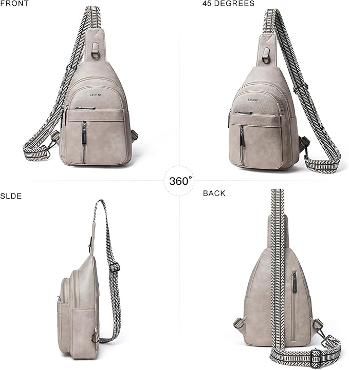 LATMAP 7L Sling Bag For Women Men Backpack Fanny Pack Crossbody Chest Travel Shoulder Belt Bags Purse Handbag PU Leather
