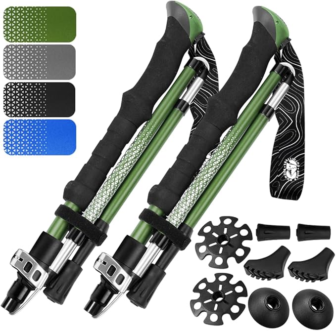 Premium Foldable Hiking Poles by USA Brand - Adjustable, Lightweight Trekking Poles Made of Aircraft Aluminum, Metal Locks Cork EVA Grips
