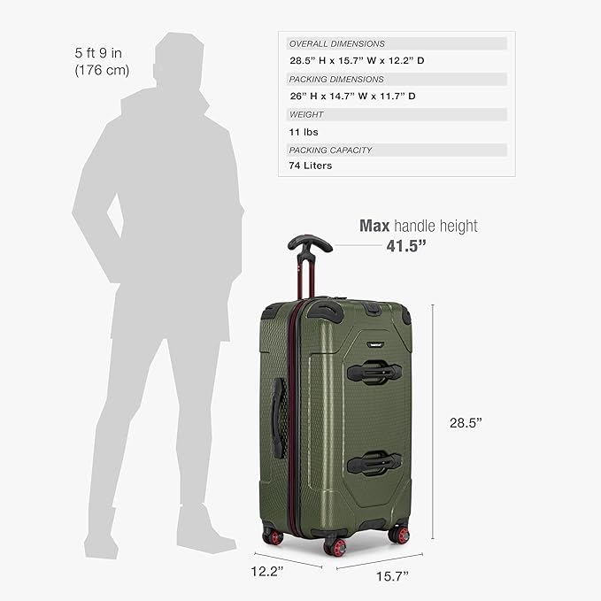Traveler's Choice Maxporter II Polycarbonate Hardside Trunk with Spinner Wheels, Green, 28-Inch Medium Trunk
