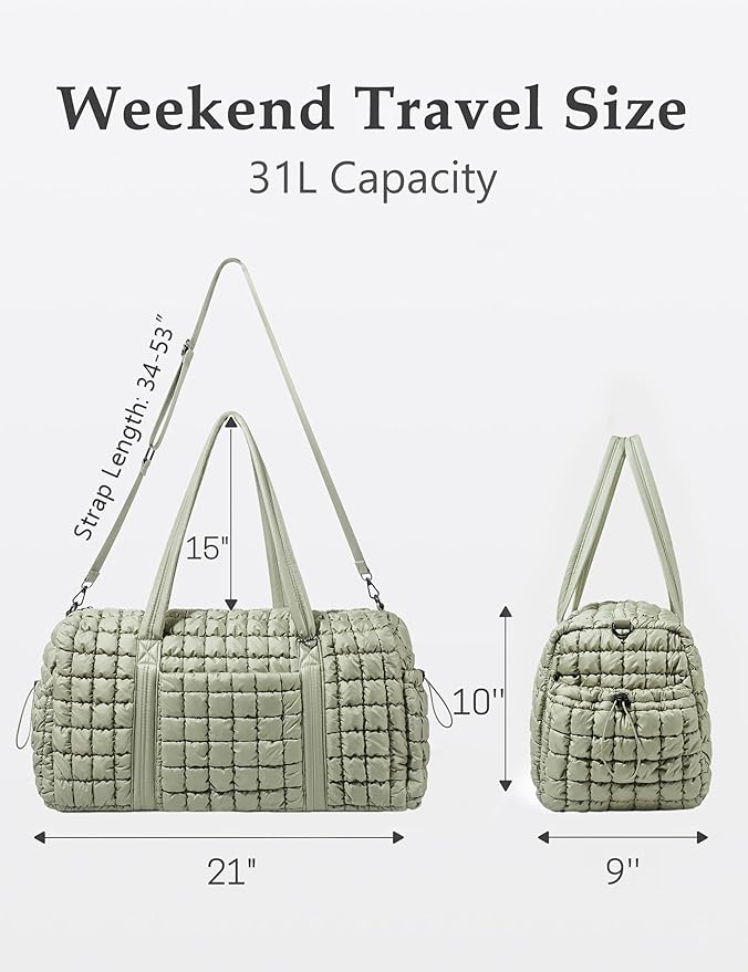 Quilted Travel Duffle Bag for Women Medium Weekender Bag Puffer Overnight Bag Large Soft Puffy Duffel Bag Carry-On Gym Bag Lightweight Personal Item Travel Bag for Trips Business Sport Airplane