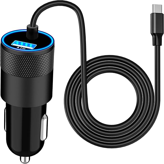 【Apple MFi Certified】iPhone 17 Car Charger, Caiinei 4.8A USB Car Power Cigarette Lighter Adapter USB-C Carplay Fast Charger + 6FT Type-C Cord for iPhone 17/17 Air/17 Pro Max/16/15/Galaxy S25/S24/Pixel