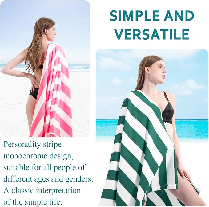 4 Packs Extra Large Bath Towels Striped Beach Towel Set Bathroom Sheets Bulk Oversized XL Big Fluffy Absorbent Microfiber Soft Blanket Turkish Hotel Shower Pool Hot Tub Toallas Baño Grandes Green