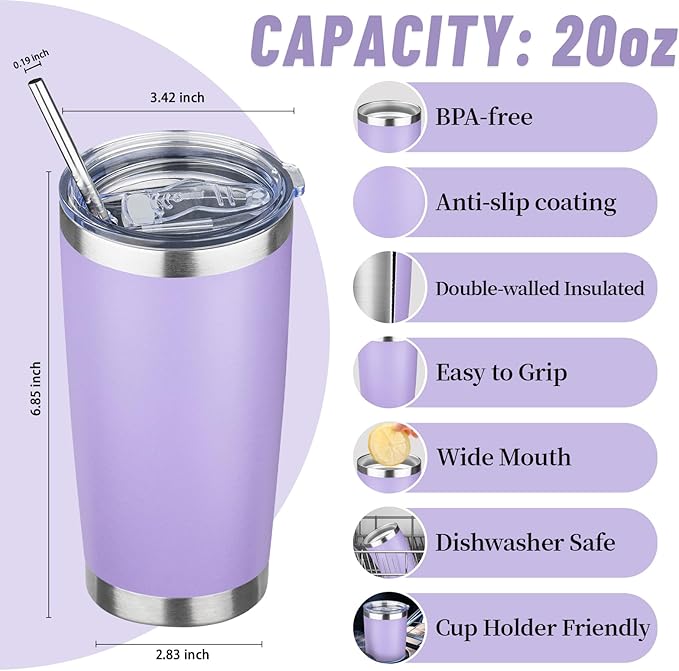 20 oz Tumbler with Lids and Straws, Stainless Steel Insulated Travel Coffee Mug, Double Wall Vacuum Insulated Tumblers, Powder Coated Coffee Tumbler for Cold & Hot Drinks (Mix Color-1)