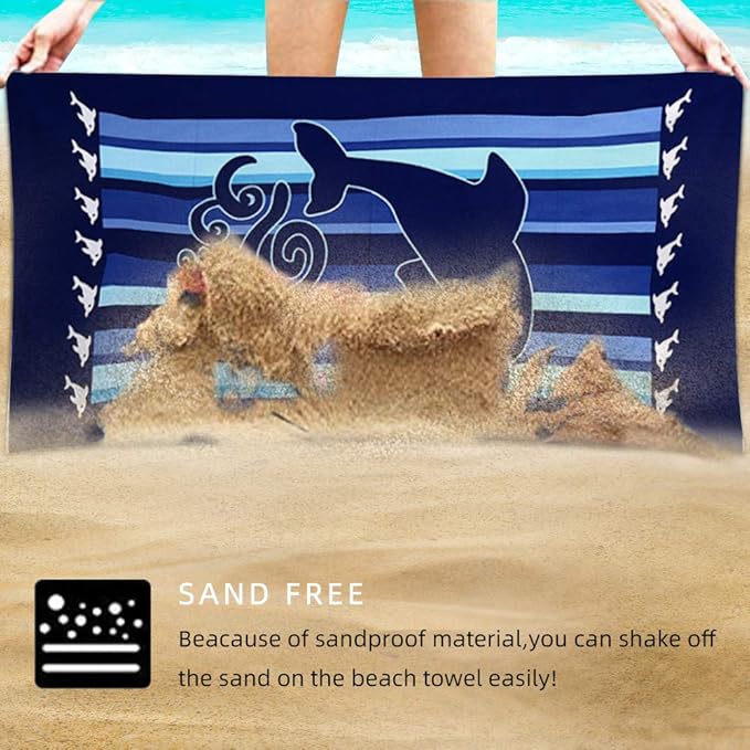 Beach Towel Microfiber Beach Towels Sand Free Quick Dry Lightweight Thin Sand Free Towels Dolphin Travel Towels for Adults Women Men Girls Kids Beach Essentials Accessories