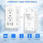 Wall Outlet Extender with USB Charging Ports 9 in 1 Plug Extension Block Multiple AC Outlets Splitter Power Hub Wall Tap 1500J Surge Protection Night Light Dusk to Dawn Sensor Switch ETL Listed