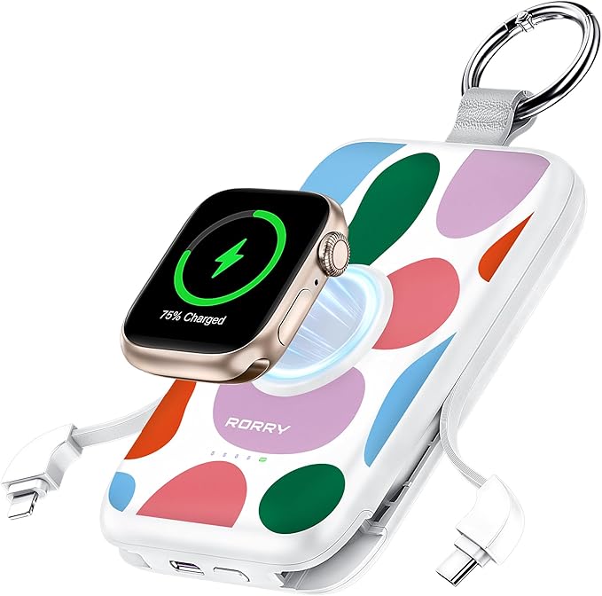 RORRY CharmGo Portable Charger, 10000mAh 20W Fast Charging Portable Charger Power Bank with Built in Cables, Travel Battery Pack for iPhone 17/16/15/14/13/12 and Apple Watch, Graffiti