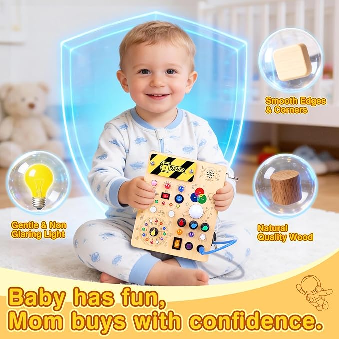 Grarain Busy Board for Toddlers - Montessori Educational Toy for 1-3 Year Old Boys & Girls | Travel-Friendly Sensory Learning Activity | Ideal for Kids with Autism(Busy Board v5)