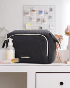 BAGSMART Travel Makeup Bag, Cosmetic Bag Make Up Organizer Case,Large Wide-open Pouch for Women Purse for Toiletries Accessories Brushes Black