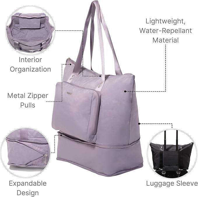 Baggallini Carryall Expandable Lightweight Travel Tote 22" Packable Folding Compact Nylon Washable Weekender w/Luggage Sleeve