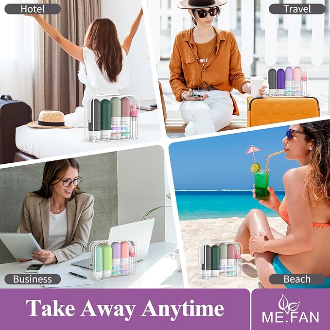 ME.FAN 18 Pack Travel Bottles for Toiletries, TSA Approved Travel Size Containers Set, Silicone Squeezable Portable Split Bottle, Travel Accessories for Conditioner, Shampoo, Lotion - Morandi