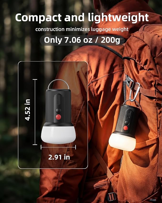 EZVALO LED Rechargeable Camping Lantern, 6000mAh Emergency Outdoor Tent Light for Camping, IPX5 Water Resistant Portable Tent Lantern for Hiking, Backpacking, Fishing, Hurricane, Outages (Black)