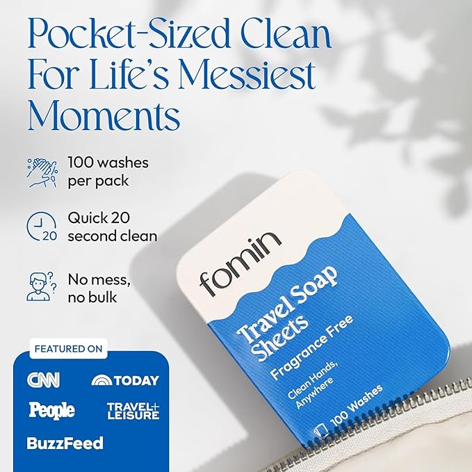 FOMIN - Antibacterial Paper Soap Sheets for Traveling - 300 Unscented Portable Hand Soap Sheets for Travel in Tin - Dissolvable Mini Portable Travel Soap Sheet for Hand Washing, Camping and Hiking