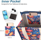 iknoe Insulated Lunch Bag for Women & Adults, 9L Foldable Wide-Open Cooler Bag with Pockets, Leakproof & Portable, for Picnic, Office, Beach(Blue flower)