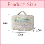 uekeboag Large Travel Quilted Makeup Bag for Women, Floral Cotton Cosmetic Bag, Coquette Aesthetic Floral Toiletry Organizer Bag