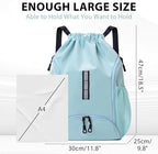 Drawstring Gym Backpack, Sports Bag with Adjustable Shoulder Straps, Cinch Sack for Fitness, Swimming, Travel (Mint)
