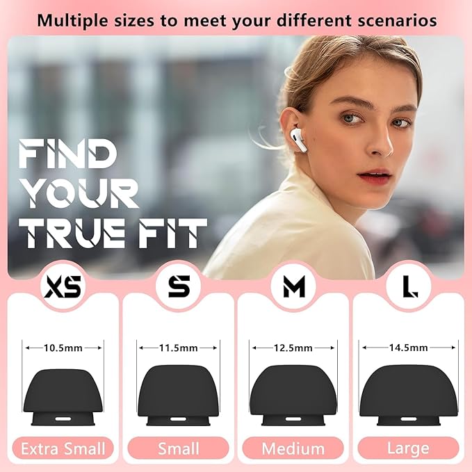 4 Pairs Replacement Ear Tips for AirPods Pro 2nd/1st Generation with Portable Storage Box & Cleaner Pen,Noise Reduction Holewith & Built-in dust Guard Screen,Silicone EarTips(Black)