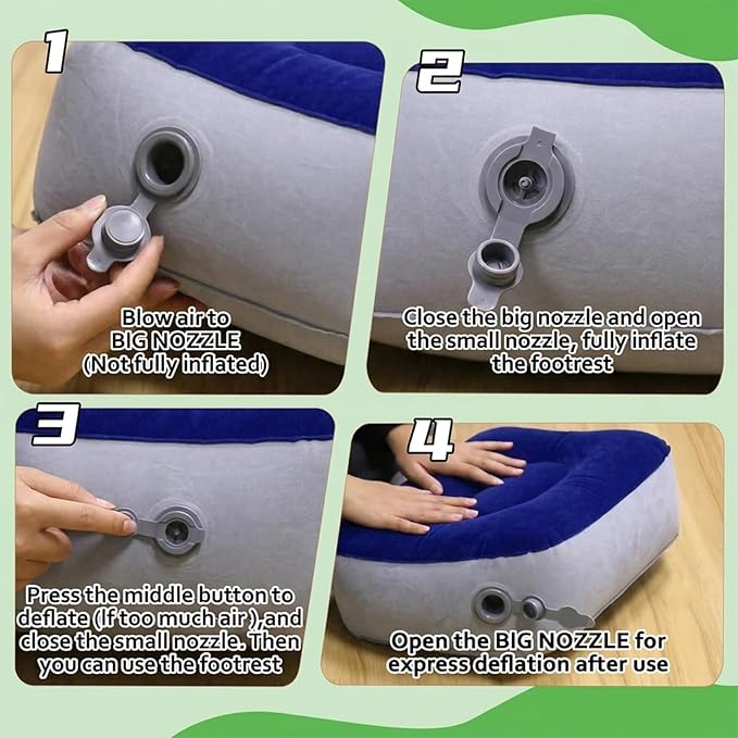 Inflatable Foot Rest for Airplane Travel, Portable Travel Foot Pillow for Office, Home Desk & Car, Adjustable Leg Rest for Economy Flight Comfort