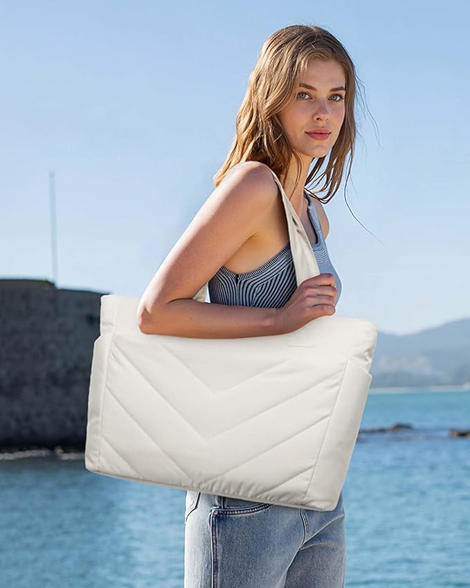 LOVEVOOK Tote Bag for Women, Puffer Work Travel Handbag with Zipper for Teacher Nurse, Quilted Cute Laptop Shoulder Gym Bag