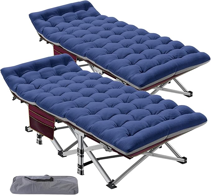 ABORON Camping Cot for Adult 28" Extra Wide, 2PK Heavy-Duty 1200D Oxford Cot for Sleeping, Portable Folding Camp Bed with Mat & Carry Bag