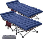 ABORON Camping Cot for Adult 28" Extra Wide, 2PK Heavy-Duty 1200D Oxford Cot for Sleeping, Portable Folding Camp Bed with Mat & Carry Bag