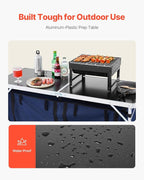 VEVOR Camping Kitchen Table, Folding Outdoor Cooking Table, 3 Adjustable Height, Aluminum Lightweight Portable Cook Station with Storage Organizer, Carry Handle, for BBQ Party Picnic RV Travel, Blue